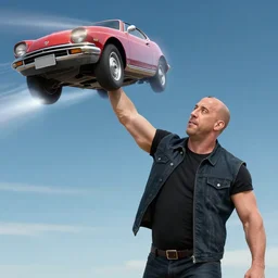 vin diesel as saitama throwing a car into space