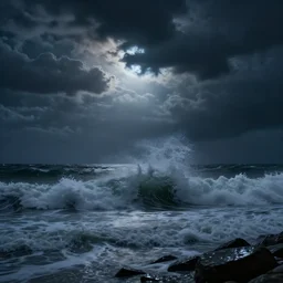 night sky crashing into the ocean, hyperrealistic masterpiece, highly detailed ricardo bofill anka zhuravleva, dramatic lighting, long shot, wide angle, uhd 8 k, shallow depth of field