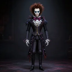 full body pose, hyperrealistic photograph of edward scissorhands, dim volumetric lighting, 8 k, octane beautifully detailed render, extremely hyper detailed, intricate, epic composition, cinematic lighting, masterpiece, trending on artstation, very very detailed, stunning, hdr, smooth, sharp focus, high resolution, award, winning photo, dslr, 5 0 mm