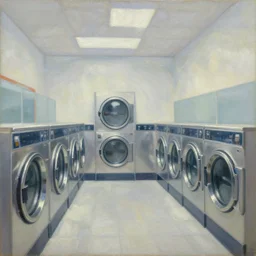 interior of a modern laundromat, stanhope forbes, impressionist painting