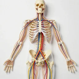 flat lay, knolling of the parts of a human nervous and circulatory system
