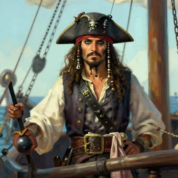 closeup of a pirate standing on his ship, digital painting, artstation, by marco bucci
