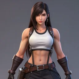 portrait of a beautiful muscular tifa lockhart with plump lips in team fortress 2 style, tragic, elegant, fantasy, hd shot, digital portrait, beautiful, artstation, comic style, by artgerm, guy denning, jakub rozalski, magali villeneuve and charlie bowater