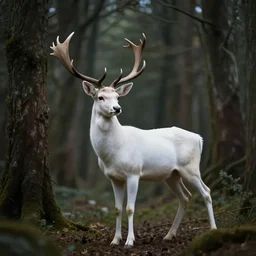 the king of the forest, a white stag, fantasy, dramatic lighting