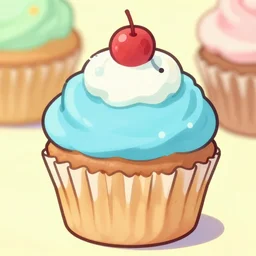 colourful cupcake, cartoon style, anime