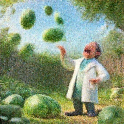 a mad scientist in his back yard laughing happily at the watermelons which are falling from the sky , made by Stanley Artgerm Lau, WLOP, Rossdraws, ArtStation, CGSociety, concept art, cgsociety, octane render, trending on artstation, artstationHD, artstationHQ, unreal engine, 4k, 8k,