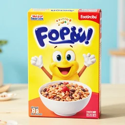 brightly colored box of cereal featuring a cartoon mascot