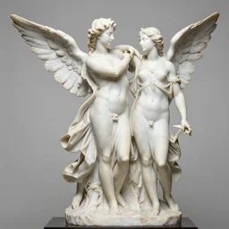 sculpture of the angels venus and aphrodite, full body, hyperrealistic style in carrara marble