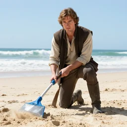 Hayden Christensen as Anakin Skywalker Vacuuming the beach for sand, photo,