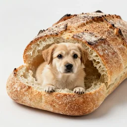 dog inside ciabatta loaf