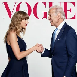 taylor swift shaking hands with joe biden, 8 k uhd, cover of vouge magazine