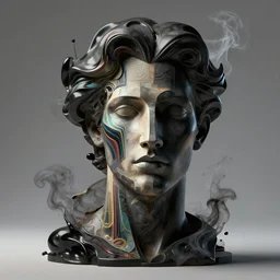 epic concept art. abstract male face silhouette mixing with black and color liquid fluid. abstract sculpture. art deco swirls. smoke simulation, vfx, cinema 4 d, tyflow. masterpiece, michelangelo. concept art, matte painting. greg rutkowski, wlop, victo ngai, kandinski denis villeneuve, 8 k