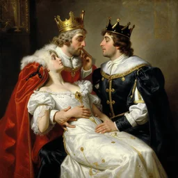 attractive fully clothed king confesses his love for his attractive fully clothed male prince. highly detailed painting by gaston bussiere and j. c. leyendecker 8 k