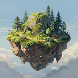 floating island in the sky, digital painting, hyperrealistic, trending on ArtStation