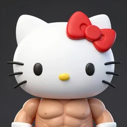 Muscular Hello Kitty potrait, Photorealistic, hyperdetalied, 8K, HD, ArtStation,