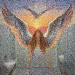 a public restroom with wings, flapping its wings flying in sunset sky, oil on canvas, portrait, intricate, 8k highly professionally detailed, HDR, CGsociety
