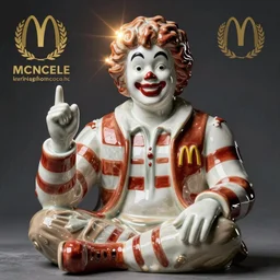 A porcelain model of Ronald McDonald, sculpture, photograph, studio lighting, product photography, advertising photography, pottery, figurine, octane render