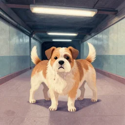 an illustration of a very smelly dog in the underground of new york, hyper detailed, 8 k, pastel colors,