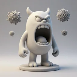 ebay product, miniature resine figure, High detail photography, 8K, 3d fractals, pictoplasma, one simple angry screaming ceramic toy monster Figure sculpture, 3d primitives, in a Studio hollow, by pixar, by jonathan ive,, simulation