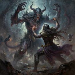 a magical wizard having an intense battle with an eldritch god, octane render / source, oil painting, trending on artstation, rossdraws