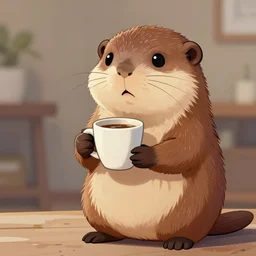 a cartoon of a stoat holding a cup of coffee, a digital painting by muggur, tumblr contest winner, furry art, speedpainting, commission for, digital painting