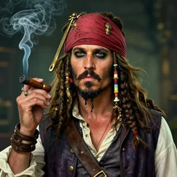 a bearded pirate smoking a cigar, digital art