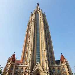 tall and skinny colorful gothic castle skyscraper