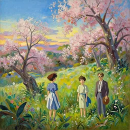 an extraordinarily beautiful oil painting of a landscape in spring during sunrise ; lush vegetation ; the most beautiful painting in the world ; by makoto shinkai and craig mullins and salvador dali