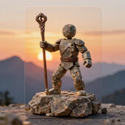 a human made of rock holding a staff. sunset on top of a mountain, front game card, marvel comics, light, intricate, highly detailed, smooth, artstation, digital illustration by ruan jia and mandy jurgens and artgerm and wayne barlowe and greg rutkowski and zdislav beksinski