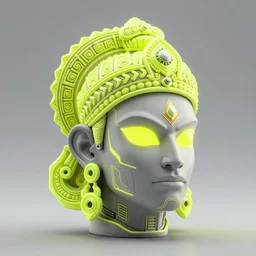 high quality 3 d render hyperrealistic cyberpunk hanuman head building, neon yellow madhubani, highly detailed, in sci - fi mumbai, unreal engine cinematic smooth, liam wong, moody light, low angle, uhd 8 k, sharp focus