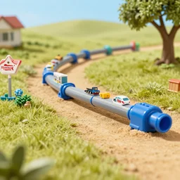 fisher price pipeline through the countryside, california, in 2 0 1 5, perfect focus, scene from tv show hyper detailed 5 5 mm 8 5 mm, toy photography, made out of plastic