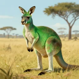 digital painting of a green fur kangaroo in the savannah, by mobius, super detailed, artstation trending