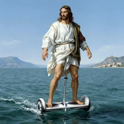 Jesus Christ riding a hoverboard across water ,Caravaggio