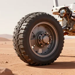 wheel for mars rover, unreal engine scene, concept art, hyperrealistic, trending on artstation, high quality, highly detailed, path traced, soft lighting, soft colors, digital art, 8 k hdr, octane render, unreal engine 5,