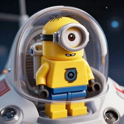 lego minion astronaut in the spaceship by goro fujita by beeple, realism, sharp details, cinematic, highly detailed, digital, 3 d, yellow colors