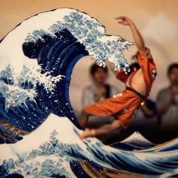 dance party, close up, by hokusai