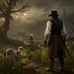 lighting by greg rutkowski and james gurney. stumbling upon j. r. r. tolkien's middle - earth as a secret level in red dead redemption 2