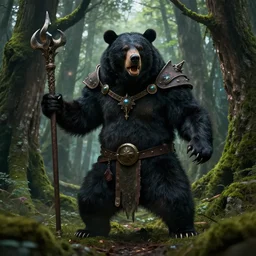 epic professional digital art of raging anthropomorphic (Black Bear) dressed like !!Orc Druid!!, in mossy tree forest, Epic Lycanthropic Assimilation by Anato Finnstark, best on artstation, cgsociety, , epic, stunning, gorgeous, masterpiece
