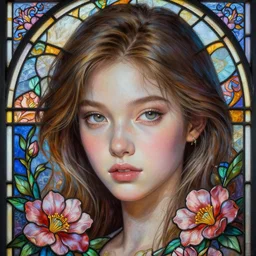 beautiful lifelike studio close - up painting of sora!!!. beautiful stained glass and intricate flower patterns. stunning composition, dreamy, bloom!!! perfectly shaded detailed face, very very intricate, trending on artstation, greg rutkowski, hyper detailed, 4 k, high quality, smooth, sharp focus
