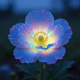 Luminescent flower blooming at twilight, realism, photorealism, f 3.5, photography, highly detailed, vray, volumetric lighting, unreal engine