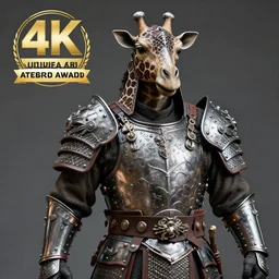 photo of a warrior with metal jiraffe themed armour, highly detailed, 4 k, hdr, smooth, sharp focus, high resolution, award - winning photo