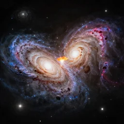 highly detailed hd photo of two galaxies collision in the style of Greg Rutswoski, hyper realistic, wide angle shot, concept art, 8K detail post-processing