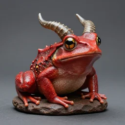 professional studio photo of red frog stone with horn, fantasy, by greg rutkowski, artstation, chimerical, national - geographic, ultra detailed, macro photography