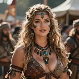hyper realistic photography portrait of postapocalyptic cyberpunk pagan medieval tribal festival warrior curvy partygirl valkyr face cinematic, vallejo, craig mullins greg rutkowski, artstation, cgsociety
