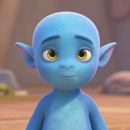 Bust of a blue skinned male elf with yellow eyes, forwards facing, Pixar, high resolution, cute