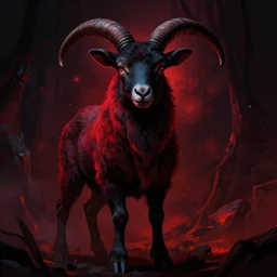 lamb cultist, dark colors, colorful, reds and blacks, ambient glow, digital art