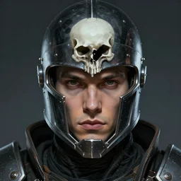 realistic scifi cyberpunk knight, closeup portrait art by donato giancola and greg rutkowski, realistic face, digital art, trending on artstation, skull helmet, symmetry!!!