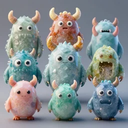 many cute monsters, made of gemstone + mineral pigment, unreal engine 5, highly detailed, 4 k,