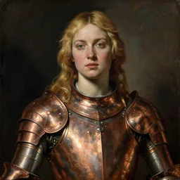 sultry saoirse ronan, looking seductively, blonde hair, wearing copper armour, portrait, oil painting by titian, hard focus, masterpiece,