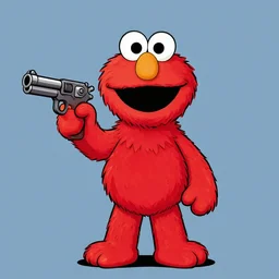 cartoon elmo with a gun